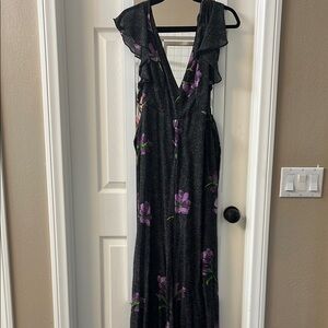 Elegant Black and Purple Floral Women's romper